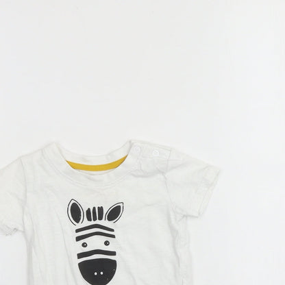 Primark Baby White 100% Cotton Basic T-Shirt Size 3-6 Months Round Neck Pullover - Zebra
