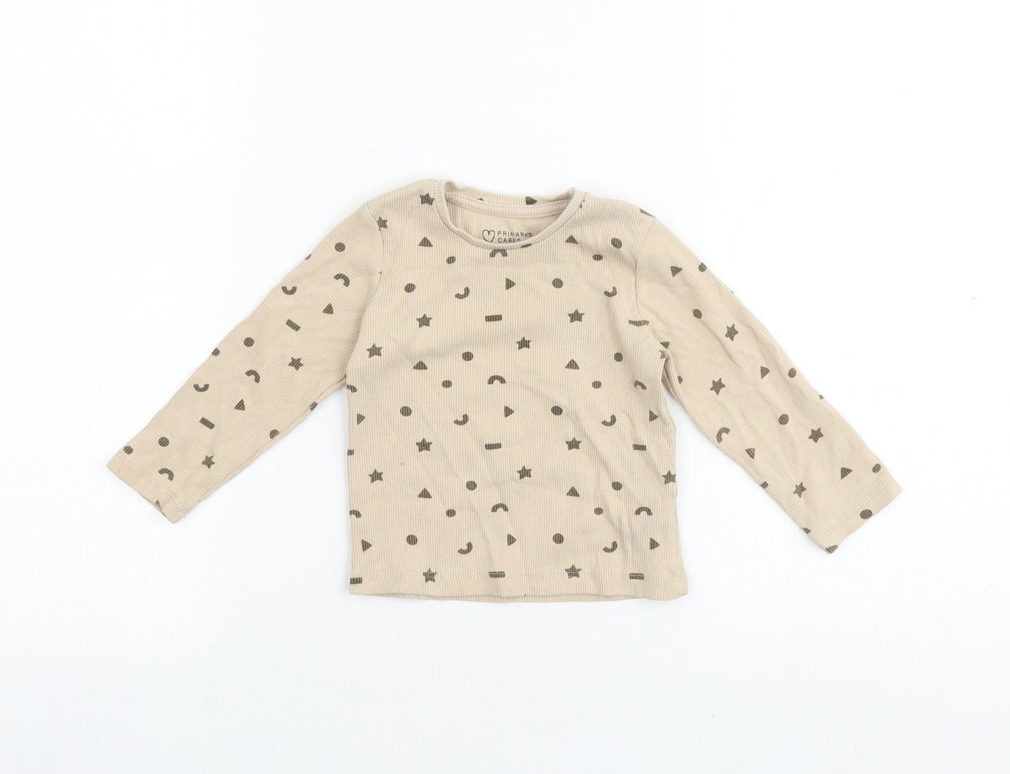Primark Baby Beige Geometric 100% Cotton Basic T-Shirt Size 12-18 Months Round Neck Pullover