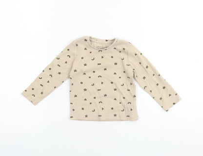 Primark Baby Beige Geometric 100% Cotton Basic T-Shirt Size 12-18 Months Round Neck Pullover