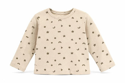 Primark Baby Beige Geometric 100% Cotton Basic T-Shirt Size 12-18 Months Round Neck Pullover