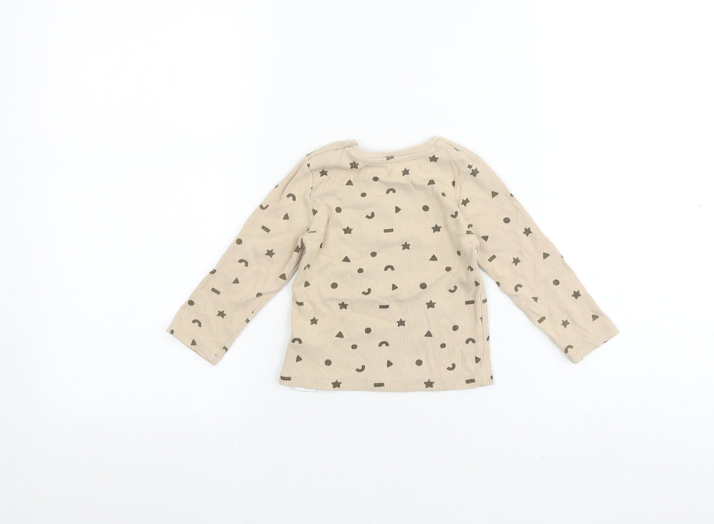 Primark Baby Beige Geometric 100% Cotton Basic T-Shirt Size 12-18 Months Round Neck Pullover