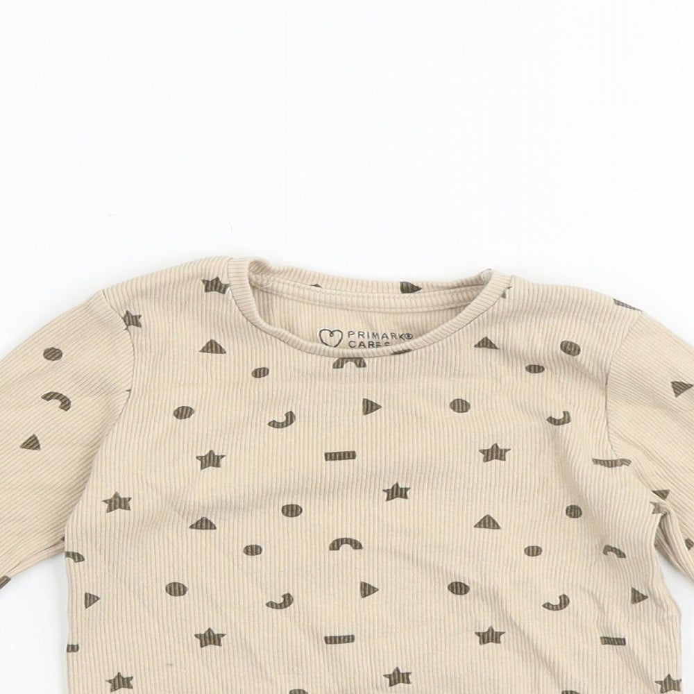 Primark Baby Beige Geometric 100% Cotton Basic T-Shirt Size 12-18 Months Round Neck Pullover