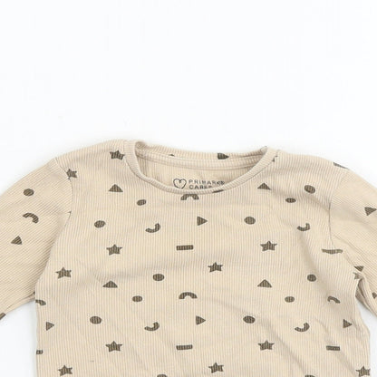 Primark Baby Beige Geometric 100% Cotton Basic T-Shirt Size 12-18 Months Round Neck Pullover
