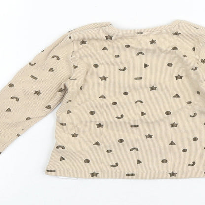 Primark Baby Beige Geometric 100% Cotton Basic T-Shirt Size 12-18 Months Round Neck Pullover