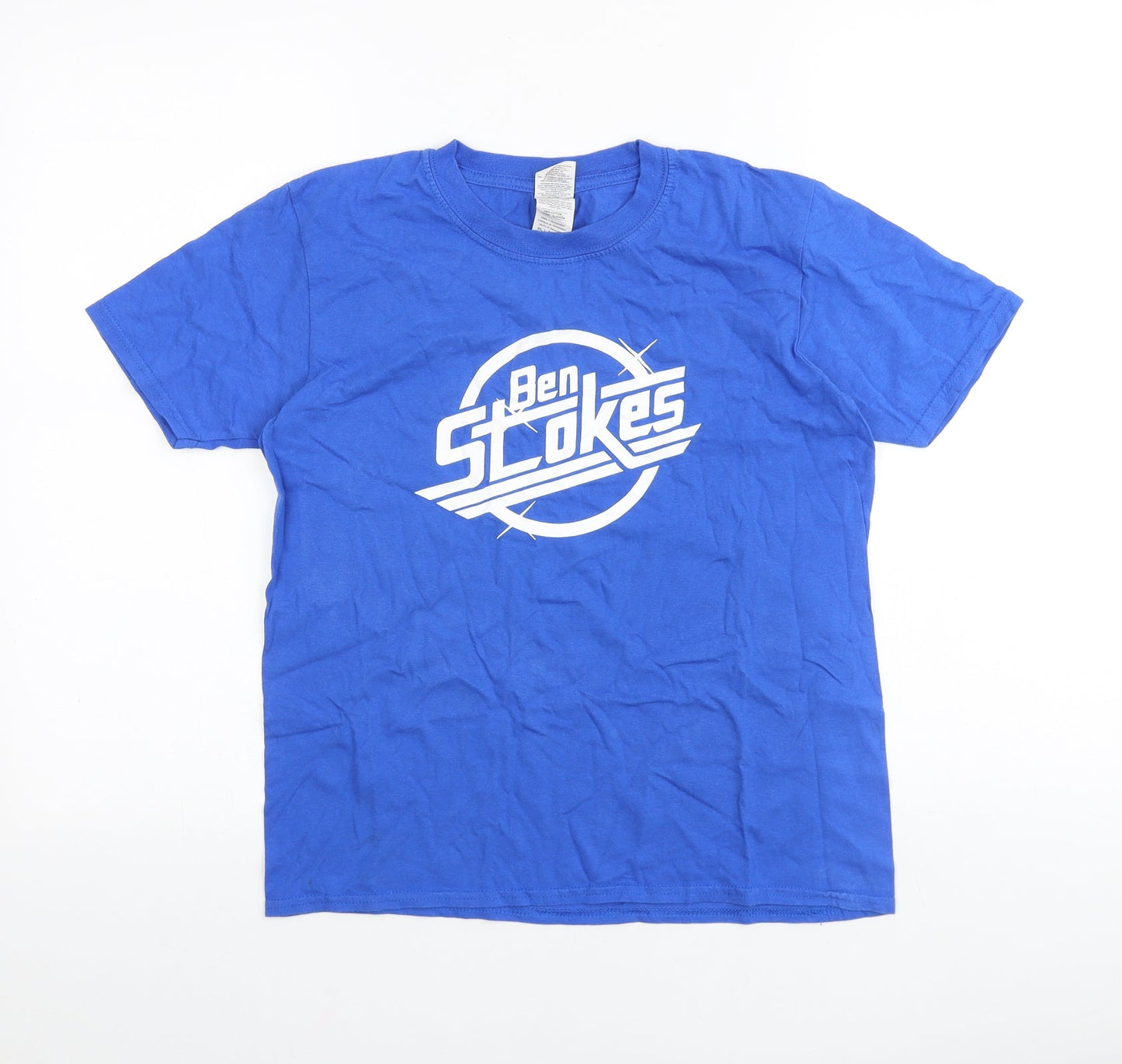 Gildan Boys Blue 100% Cotton Basic T-Shirt Size 13-14 Years Round Neck Pullover - Ben Stokes