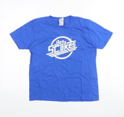 Gildan Boys Blue 100% Cotton Basic T-Shirt Size 13-14 Years Round Neck Pullover - Ben Stokes