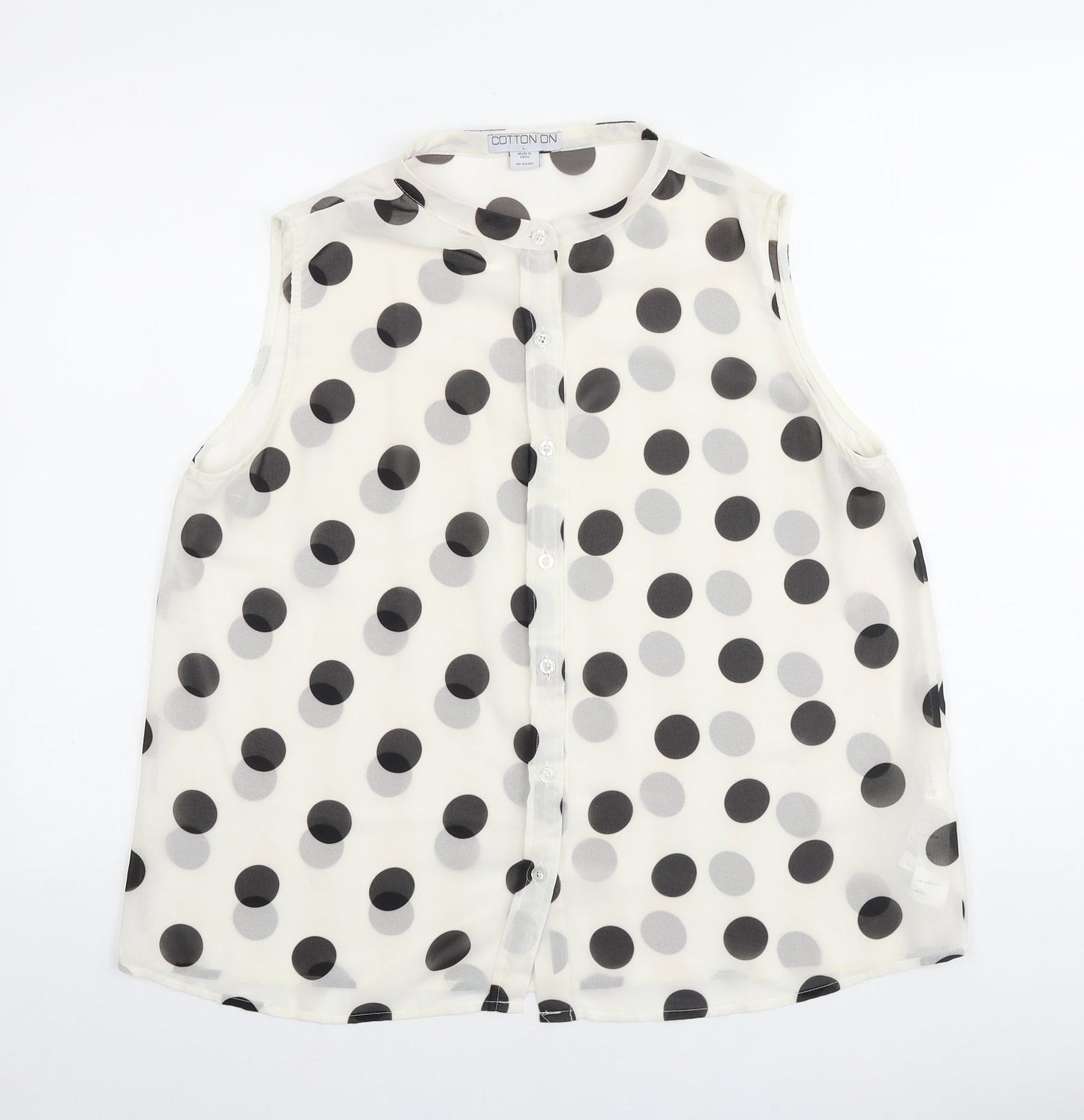 Cotton On Womens Ivory Polka Dot Polyester Basic Blouse Size L Round Neck