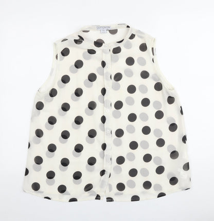 Cotton On Womens Ivory Polka Dot Polyester Basic Blouse Size L Round Neck