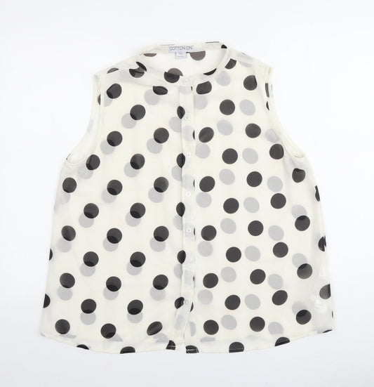 Cotton On Womens Ivory Polka Dot Polyester Basic Blouse Size L Round Neck