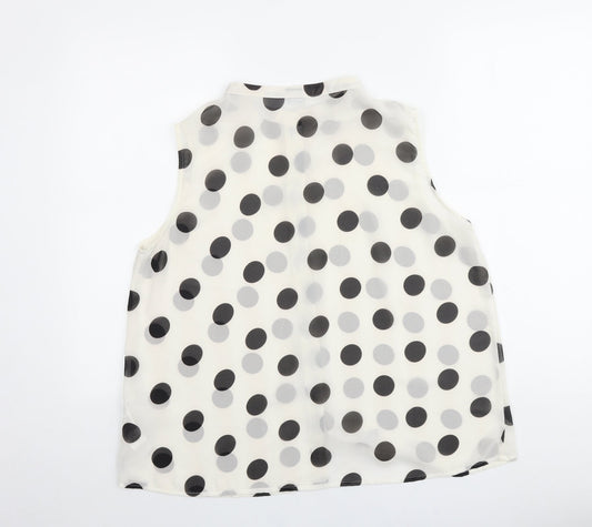 Cotton On Womens Ivory Polka Dot Polyester Basic Blouse Size L Round Neck