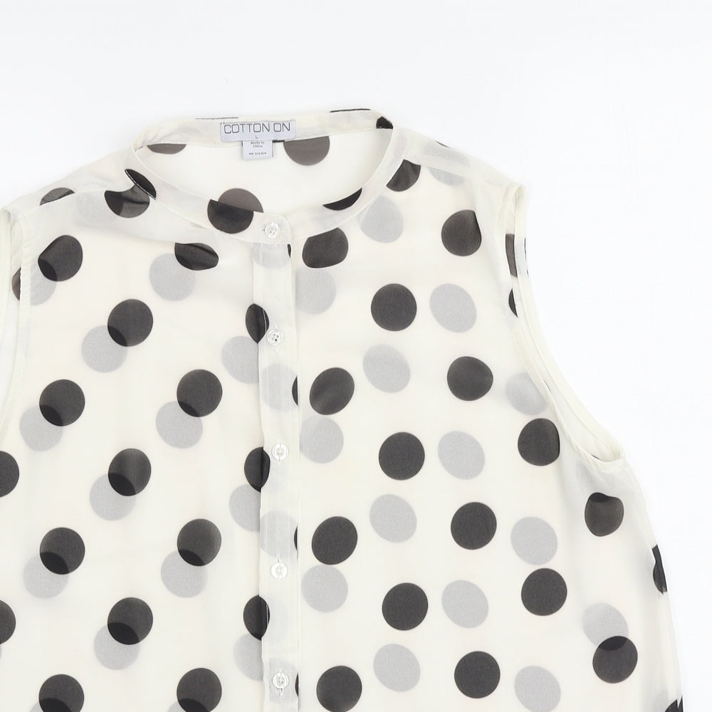 Cotton On Womens Ivory Polka Dot Polyester Basic Blouse Size L Round Neck