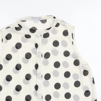 Cotton On Womens Ivory Polka Dot Polyester Basic Blouse Size L Round Neck