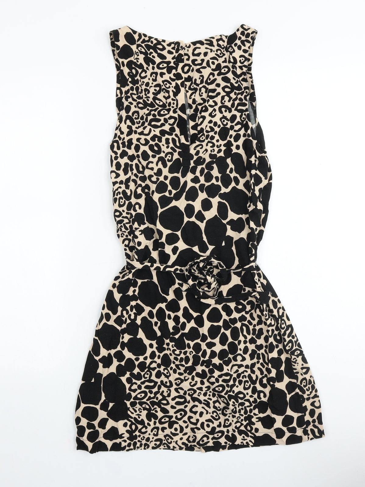 Purple Womens Black Animal Print Cotton Tank Dress Size S Boat Neck Tie