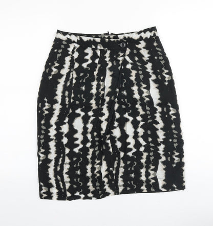 Monsoon Womens Black Geometric Cotton Wrap Skirt Size 8 Zip