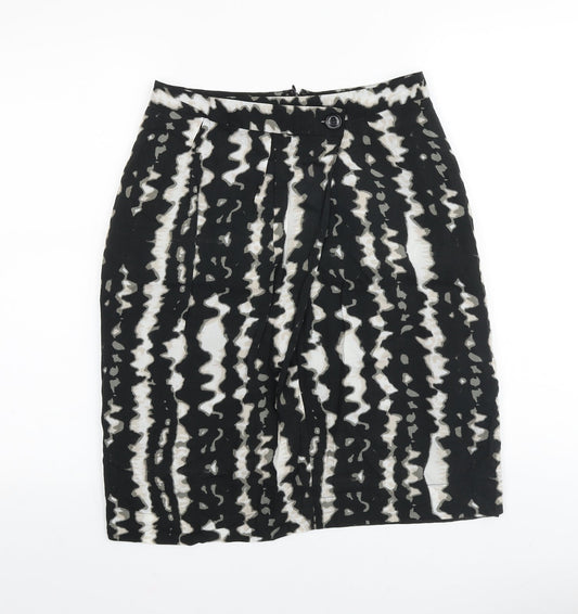 Monsoon Womens Black Geometric Cotton Wrap Skirt Size 8 Zip