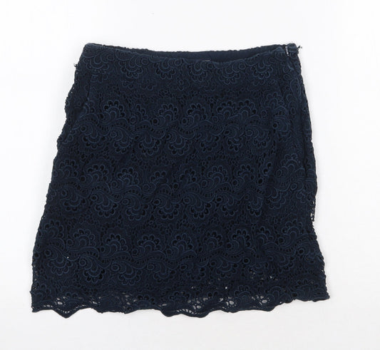 Jack Wills Womens Blue Geometric Cotton Mini Skirt Size 8 Zip
