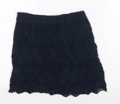Jack Wills Womens Blue Geometric Cotton Mini Skirt Size 8 Zip