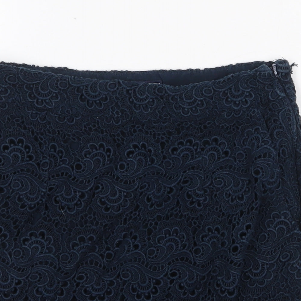 Jack Wills Womens Blue Geometric Cotton Mini Skirt Size 8 Zip