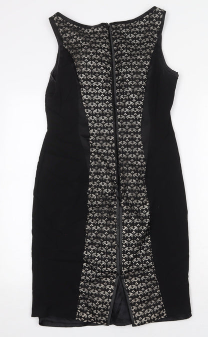 Coast Womens Black Polyester Sheath Size 14 Boat Neck Zip