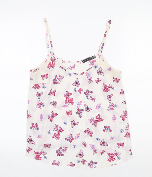 Atmosphere Womens White Geometric Polyester Camisole Tank Size 6 Scoop Neck - Butterfly