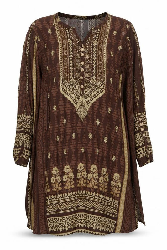 Khaadi Womens Brown Polyester Shift Size 10 V-Neck Button