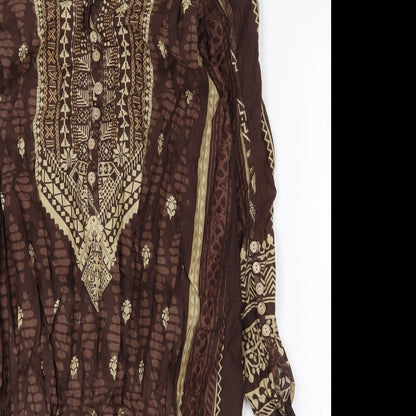Khaadi Womens Brown Polyester Shift Size 10 V-Neck Button