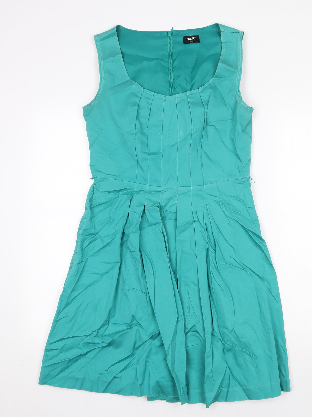Oasis Womens Green Cotton A-Line Size 12 Scoop Neck Zip