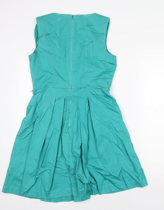 Oasis Womens Green Cotton A-Line Size 12 Scoop Neck Zip