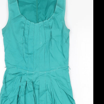 Oasis Womens Green Cotton A-Line Size 12 Scoop Neck Zip