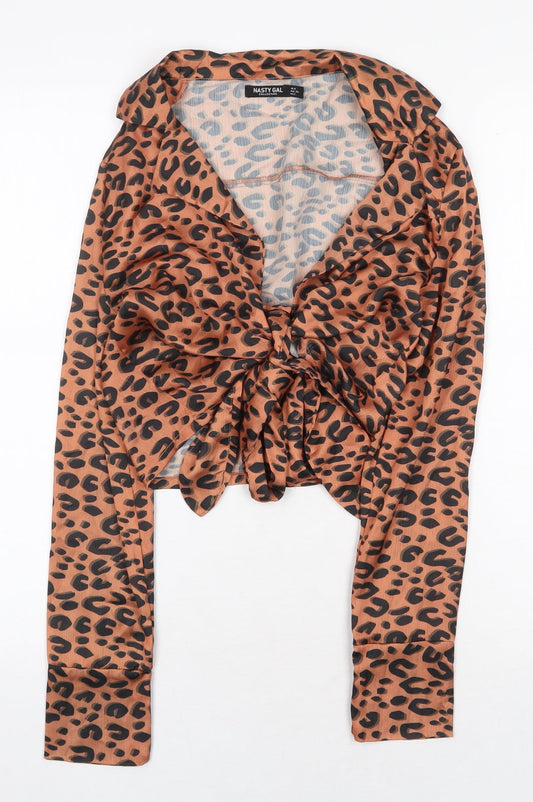 Nasty Gal Womens Orange Animal Print Polyester Basic Blouse Size 6 V-Neck