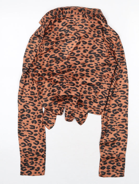 Nasty Gal Womens Orange Animal Print Polyester Basic Blouse Size 6 V-Neck