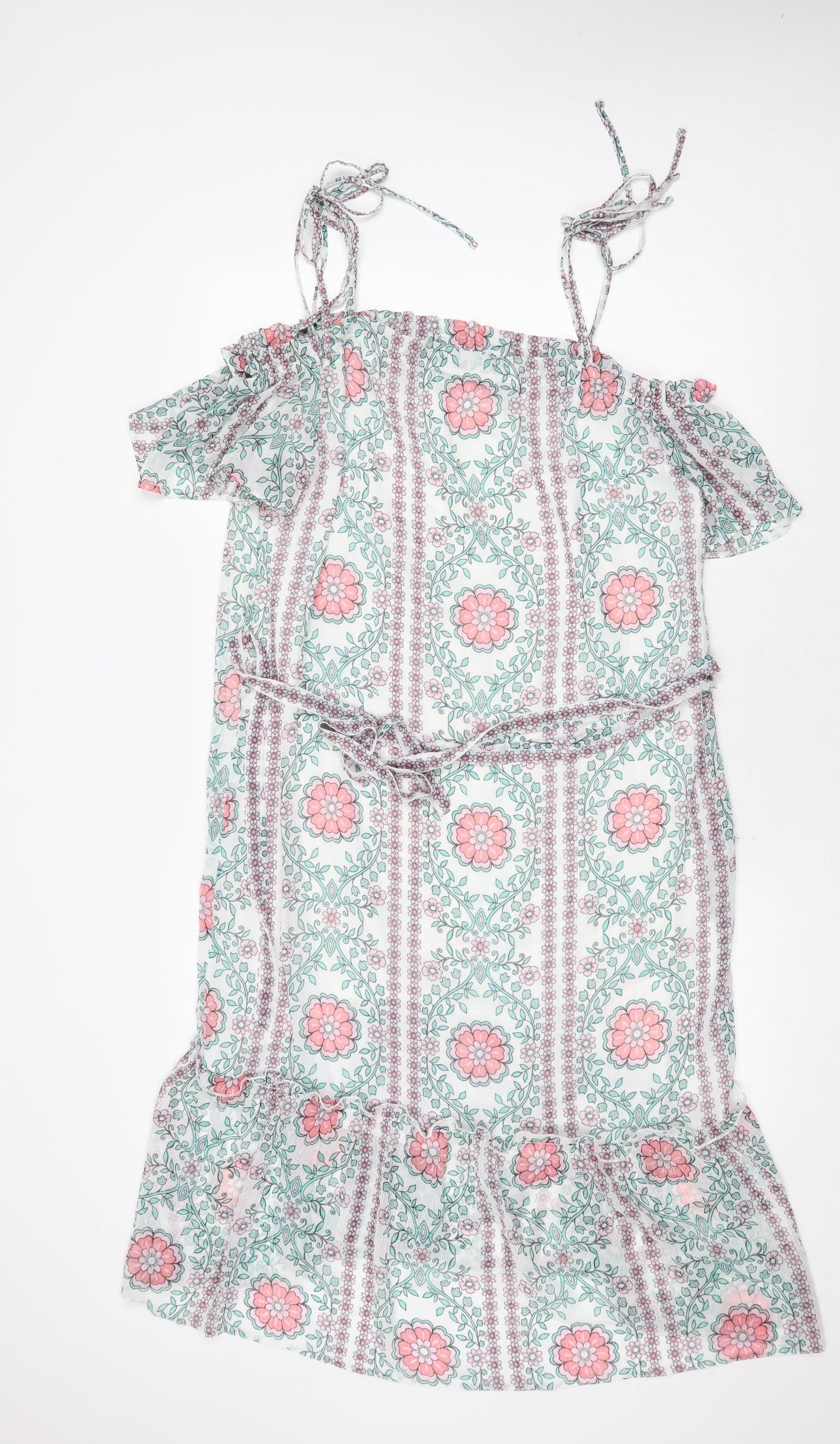 George Womens White Geometric Polyester A-Line Size 14 Square Neck Tie