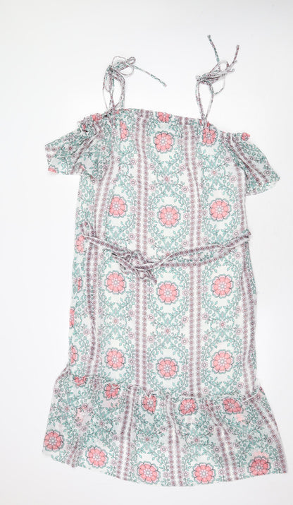 George Womens White Geometric Polyester A-Line Size 14 Square Neck Tie