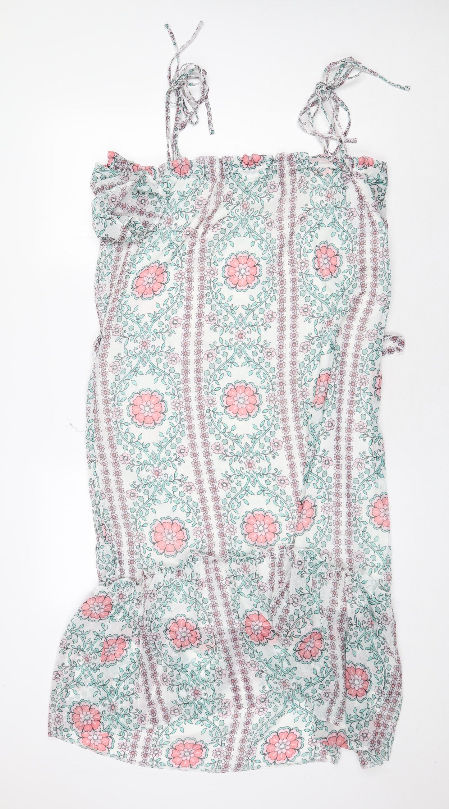 George Womens White Geometric Polyester A-Line Size 14 Square Neck Tie