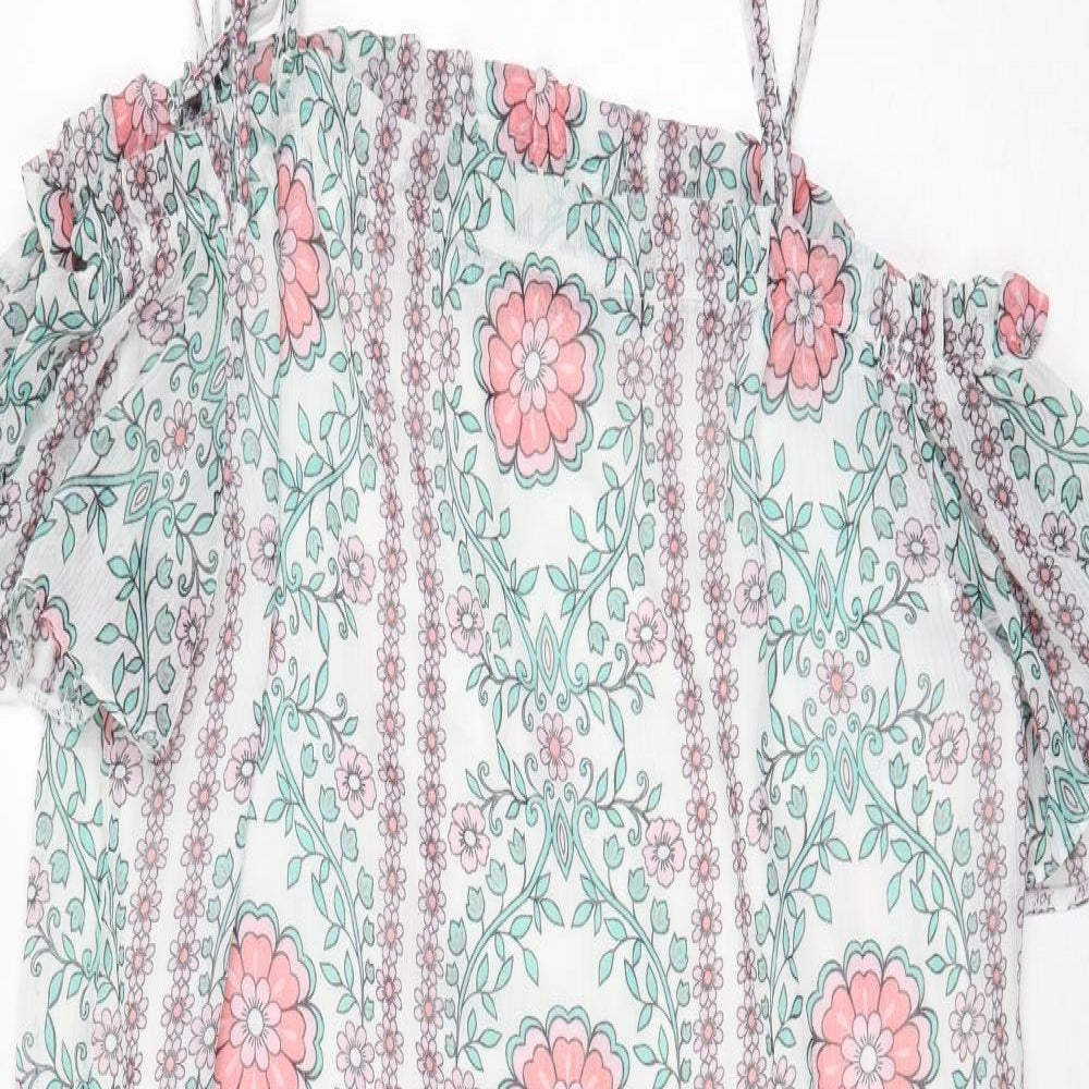 George Womens White Geometric Polyester A-Line Size 14 Square Neck Tie