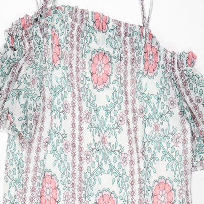 George Womens White Geometric Polyester A-Line Size 14 Square Neck Tie