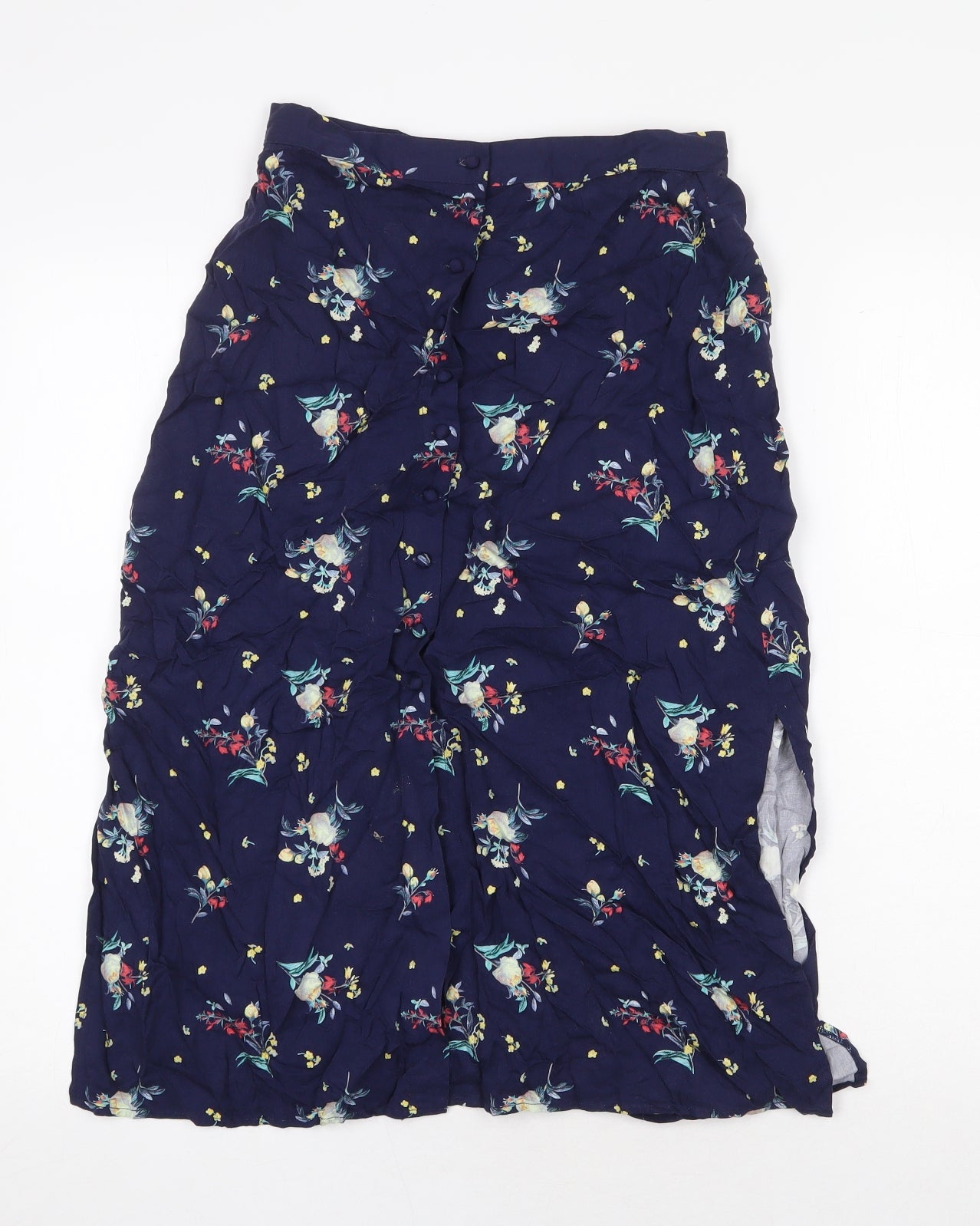 Oasis Womens Blue Floral Viscose A-Line Skirt Size 8 Button