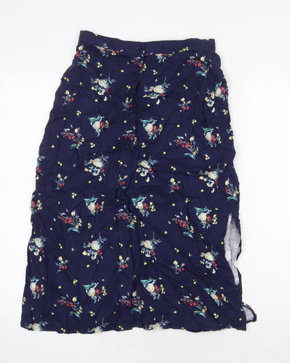 Oasis Womens Blue Floral Viscose A-Line Skirt Size 8 Button