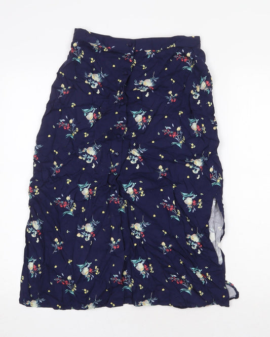 Oasis Womens Blue Floral Viscose A-Line Skirt Size 8 Button