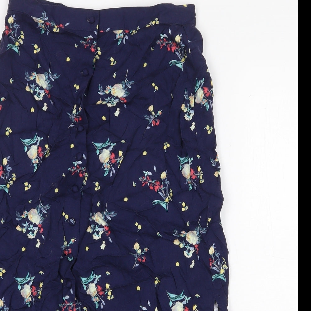 Oasis Womens Blue Floral Viscose A-Line Skirt Size 8 Button