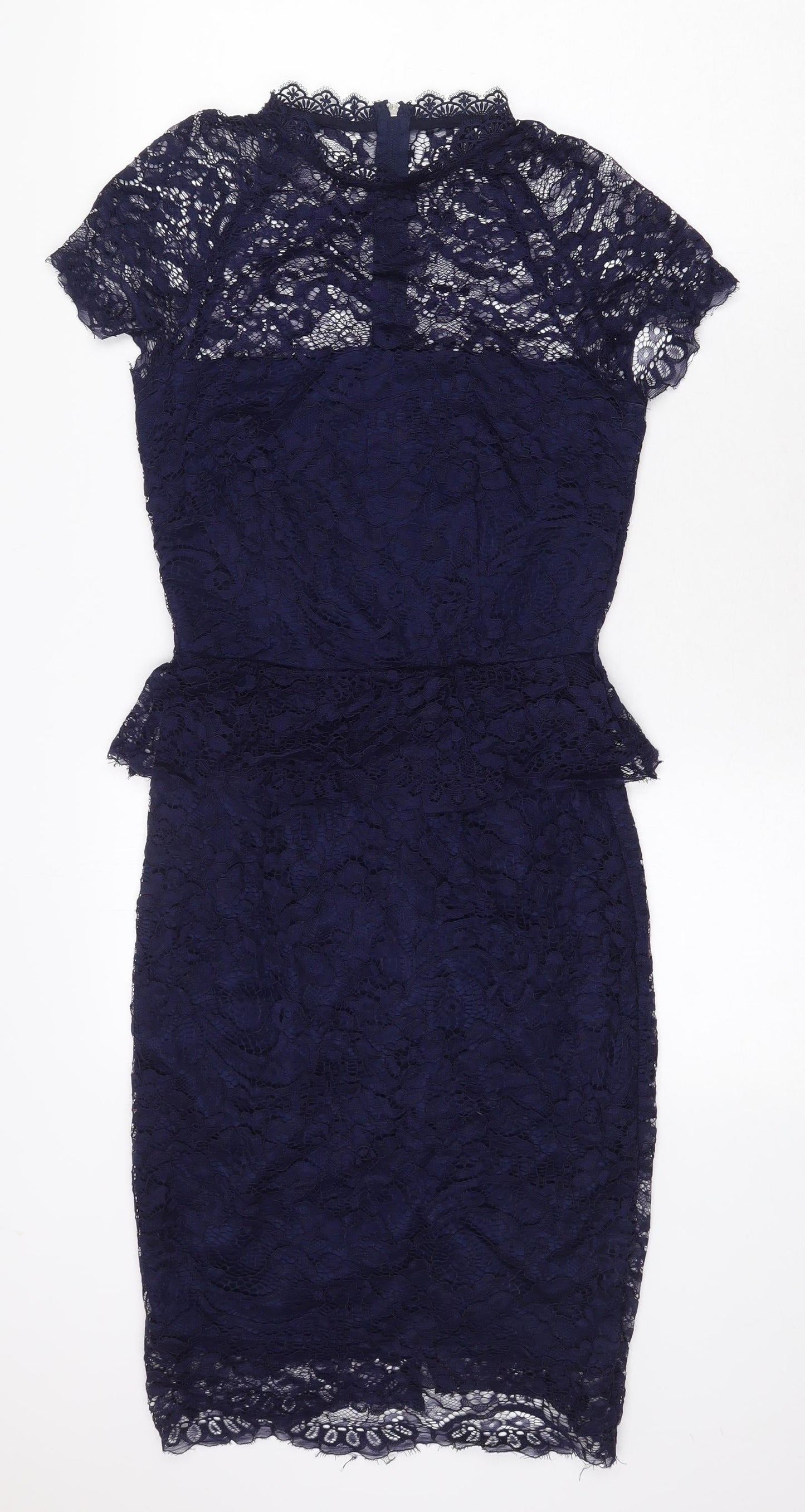 Preworn Womens Blue Nylon Bodycon Size 10 Mock Neck Zip
