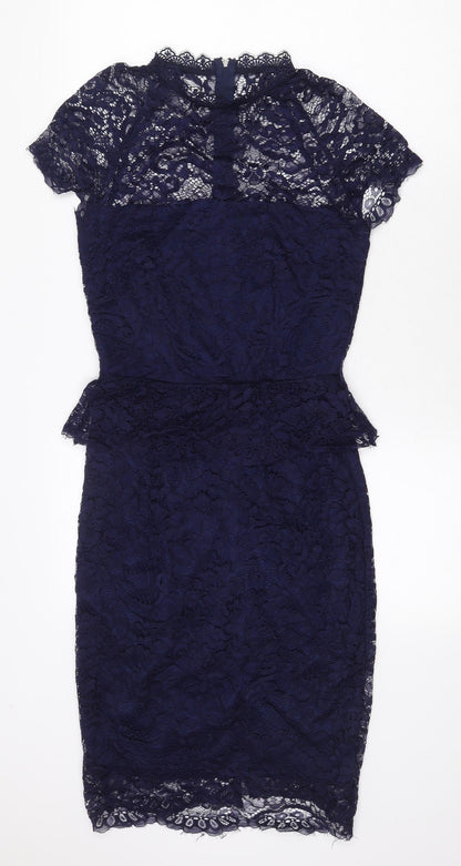 Preworn Womens Blue Nylon Bodycon Size 10 Mock Neck Zip