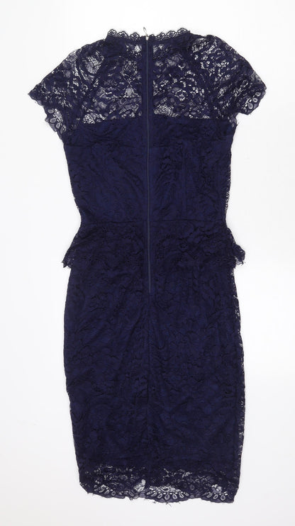 Preworn Womens Blue Nylon Bodycon Size 10 Mock Neck Zip