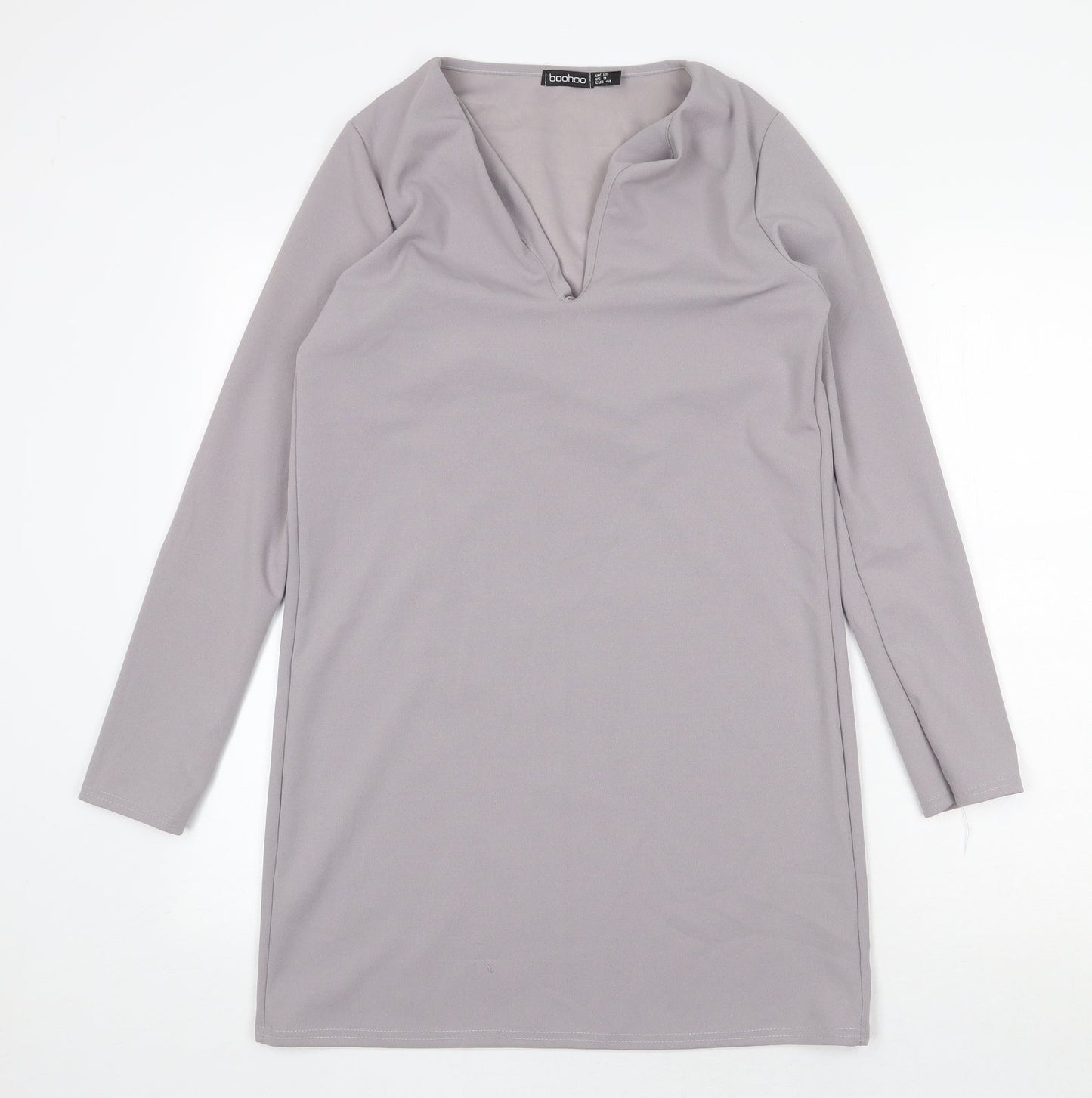 Boohoo Womens Grey Polyester Shift Size 12 V-Neck Pullover