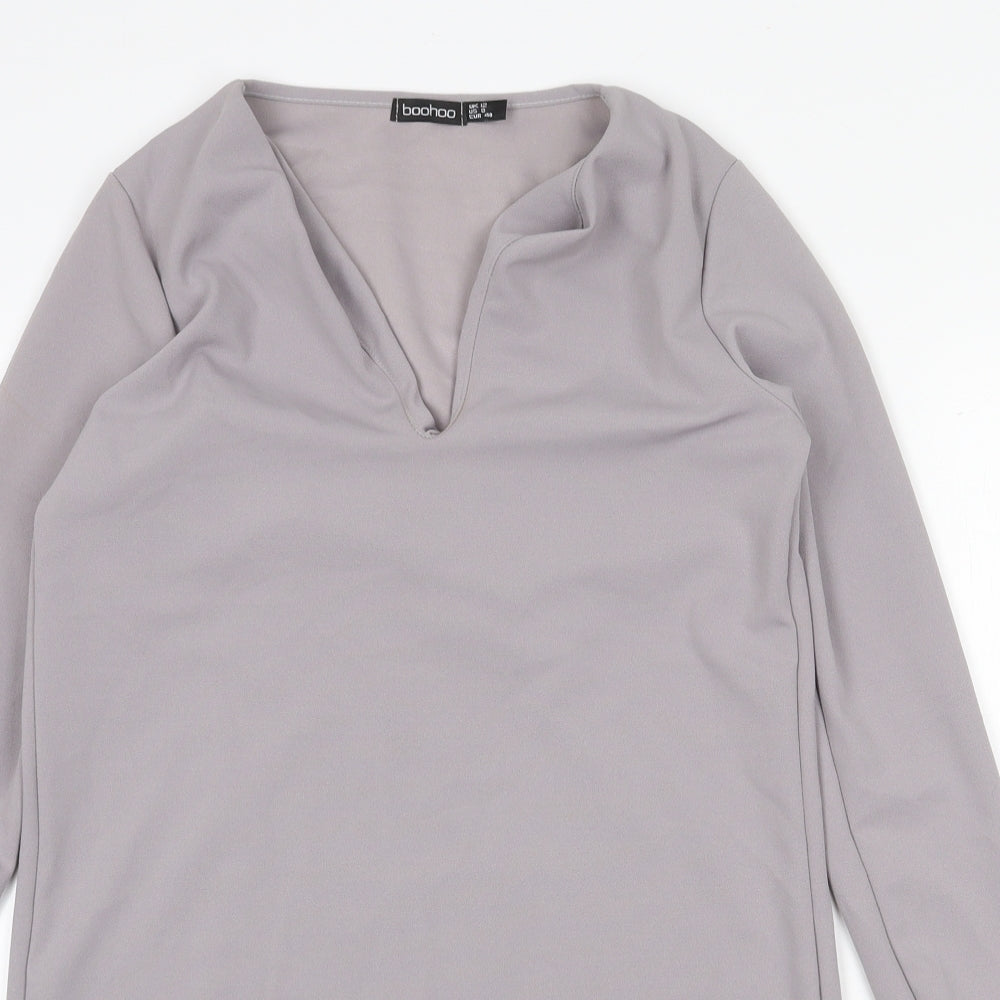 Boohoo Womens Grey Polyester Shift Size 12 V-Neck Pullover