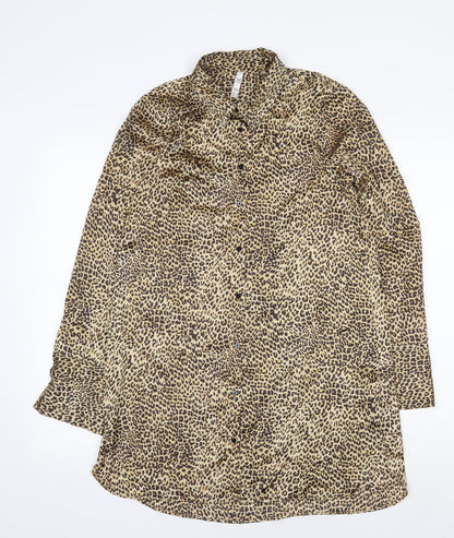 Zara Womens Yellow Animal Print Polyester Shirt Dress Size S Collared Button