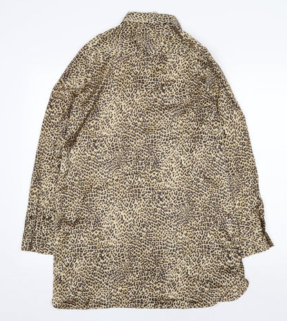 Zara Womens Yellow Animal Print Polyester Shirt Dress Size S Collared Button