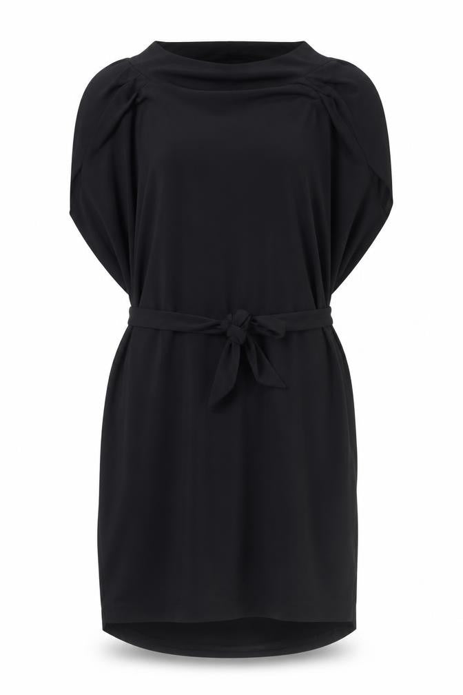 Marks and Spencer Womens Black Polyester Shift Size 10 Boat Neck Tie