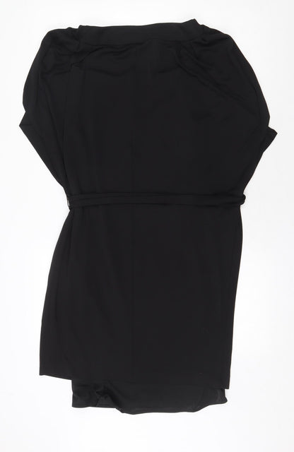 Marks and Spencer Womens Black Polyester Shift Size 10 Boat Neck Tie