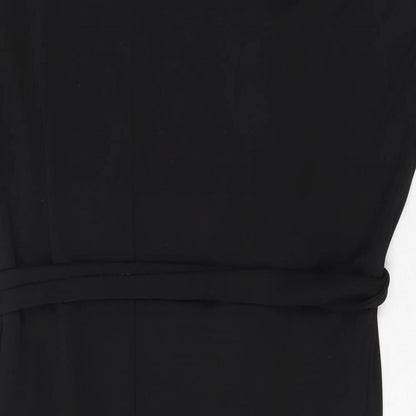 Marks and Spencer Womens Black Polyester Shift Size 10 Boat Neck Tie